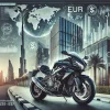 高級バイクと近未来的な都市背景に、海外不動産投資や法人節税を象徴するグラフや通貨マークが描かれたイメージ画像