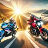 BMW G310Rとトライアンフ スピード400が山道を並走する比較シーン