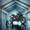 高級バイク3台が並ぶモダンなガレージ｜資産価値を持つハーレーやカスタムバイクのイメージ